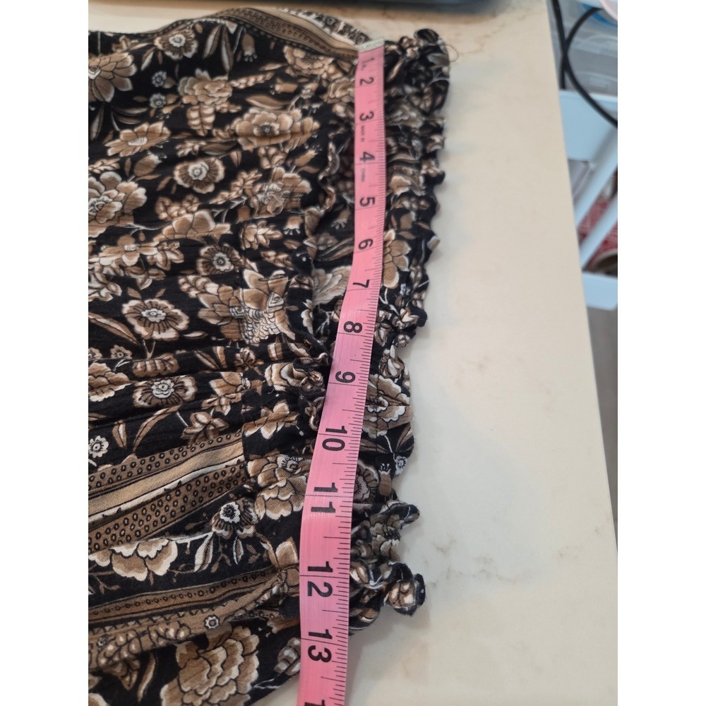 American Eagle Floral Wide Leg Pants Small Black Tan Smocked Boho Festival - Picture 5 of 10